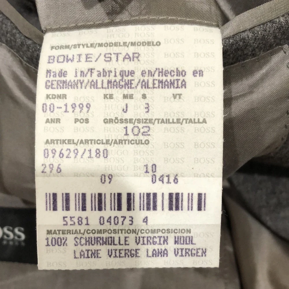 Hugo Boss Bowie Star Blazer Sports Coat Size 102 40R Gray Virgin Wool